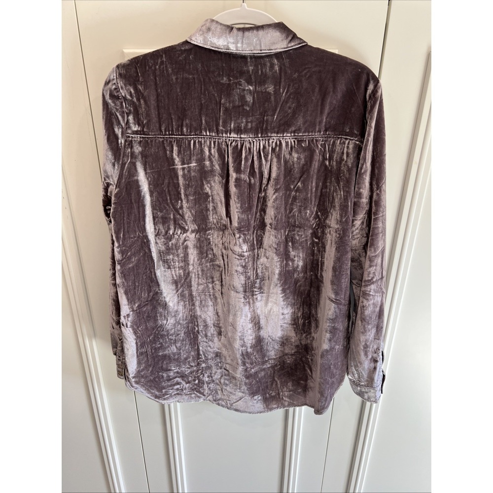 Anthropologie The Hadley Velvet Relaxed Buttondown Shirt by Pilcro Flint Medium - Picture 3 of 7